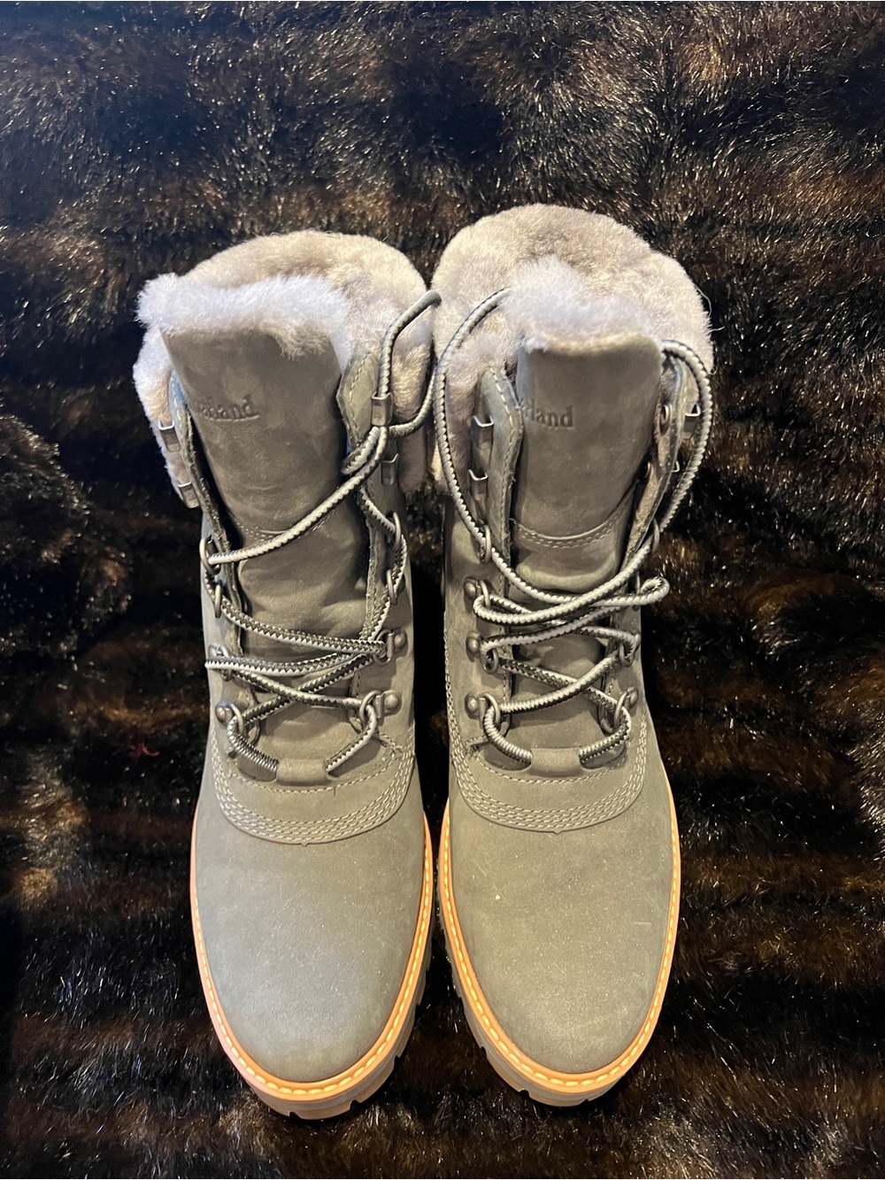 Timberland Women's Grey Suede Shearling Lace-Up Winter Boots